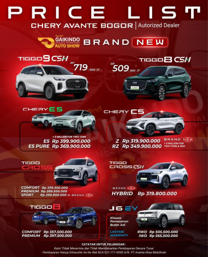 Pricelist Harga Chery bojongsaribaru 2025
